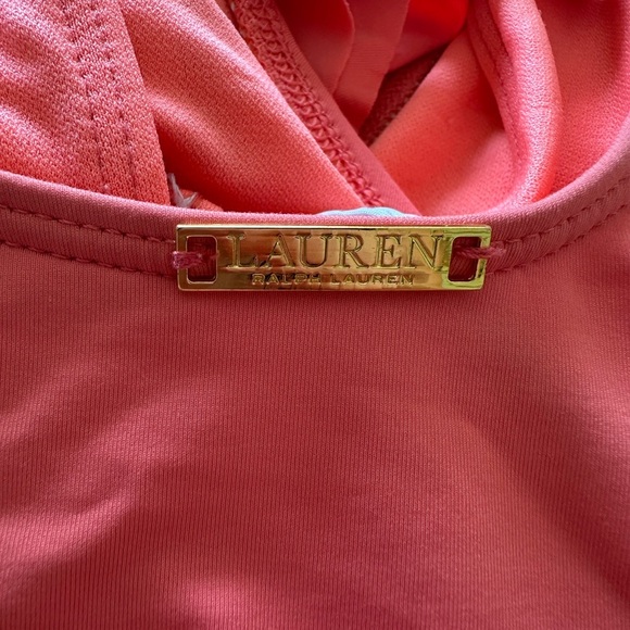 Ralph Lauren Coral Ruched V-Neck One Piece Swimsuit - Picture 5 of 7